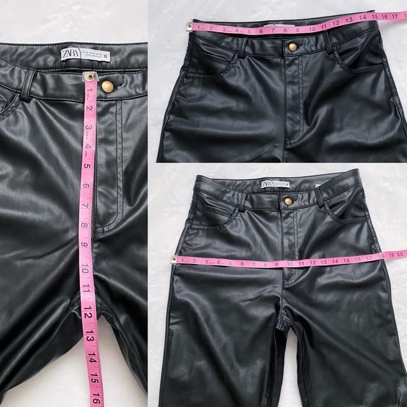 Zara Black Faux Leather Straight Leg Parted Ankle Pants - Picture 7 of 13